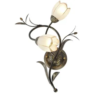 OOWOKS Florentiner Wandleuchte Rustikal Landhausstil Antik Wandlampe aus Metall Shabby Chic Schlafzimmer Nachttischlampe, 2 Flammig Glas Schirm, Innen Deko Licht für Wohnzimmer Flur Küche, E14