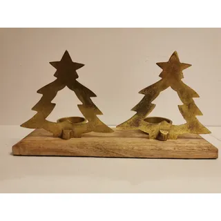 Teelichthalter-Kerzenhalter-Kerzenständer auf Holzsockel mit Tannenbaum
