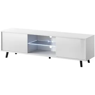 Selsey Lefyr TV-Lowboard 140 cm Weiß Matt/Hochglanz Glas/PVC