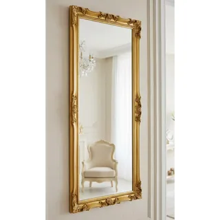 MO.WA Wandspiegel Spiegel klassisch Barock 62x142 Blattgold Antik Ganzkörperspiegel Bodenspiegel Holzspiegel Gold antiker Spiegel - Made in Italy