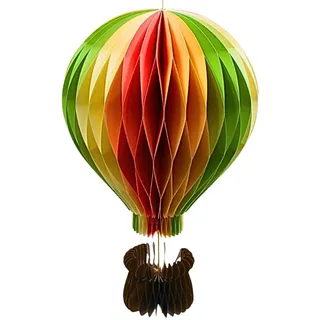 XXL Dekoballon, Papierluftballon, Hänger Heißluftballon, Honeycomb Ballon, Gartendeko zum Hängen, Papieranhänger als Heißluftballon mit Korb in bunt, 1 Stück, Größe: L/B/H 25 cm x 25 cm x 39 cm.