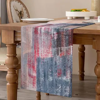 Tischläufer Leinen Beige Grau Rot Weiß - Tischläufer 33x183cm Modern - Table Runner Malerei Kunst Esstisch Weihnachten Deko Tischmatten für Esstisch Hochzeit Geschenk Party Hochzeit 33x183cm