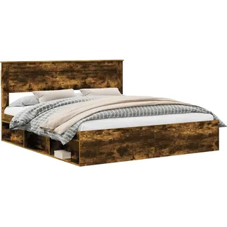 Bettrahmen Geräucherte Eiche 200 x 200 cm Massives Kiefernholz - Braun