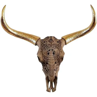 MichaelNoll Wanddekoobjekt Stierkopf Bullenschädel Polyresin Gold Groß - Wanddeko - XXL 72 cm