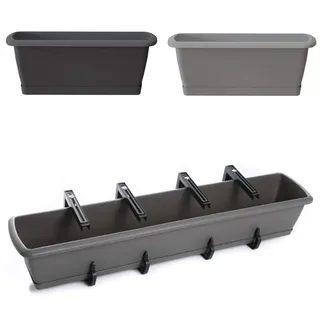 Blumentopf Blumenkasten Balkonkasten Pflanztopf mit Aufhängung und Untersetzer Robuster Kunststoff Geländerkasten Halterungen 40cm-90cm 6 Größen (600 Braun)