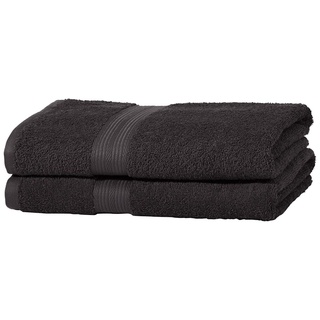 Amazon Basics 2 Stück Handtuch-Set, ausbleichsicher, 2 Badetuch, Schwarz, 100 Prozent Baumwolle 500g/m2, 70 L x 140 B cm