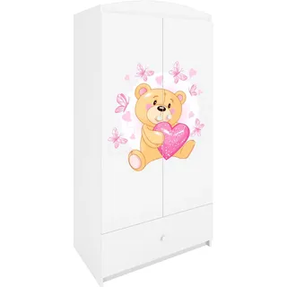 Raumhirsch Furniture Kinderkleiderschrank mit liebevollen Motiven - Kleiderschrank für Kinder (Kinderzimmerschrank für Mädchen, Mit Ablagefächern & Kleiderstange) hochwertige Verarbeitung, sanfte Farben, verschiedene Designs weiß