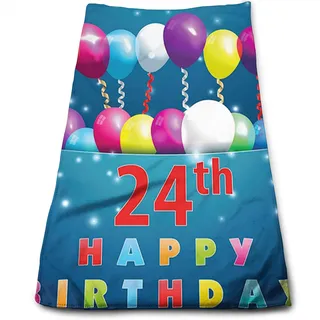 Küchen-Geschirrtuch zum 24. Geburtstag, Mikrofaser, 24. Geburtstag, Party, fliegende Luftballons, Sterne, glücklich, Badehandtücher, schnell trocknend, für Erwachsene und Kinder, super saugfähig, mehr