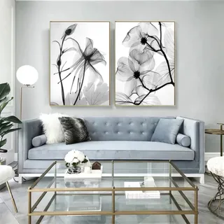 Sarah Duke Abstrakt Poster 2er Set, Schwarz Weiß Blumen Wandbilder Kunstposter, Ohne Rahmen Leinwandbilder, Stilvolles Wanddeko für Schlafzimmer Wohnzimmer (50 x 70 cm)