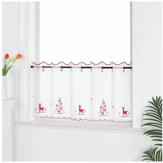 Joyswahl Scheibengardine (1 St), Stangendurchzug, transparent, Voile, Weihnachtsdeko Bistrogardinen Kurzstores Weihnachtsgardine rot|weiß 120 cm x 60 cm