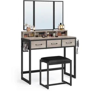 Boxxx Schminktisch, Schwarz, Greige, Metall, Kunststoff, Vintage, 3 Schublade(n) Schubladen, rechteckig, eckig, Flachrohr, 40x141x90 cm, Schlafzimmer, Schminktische