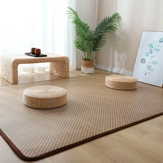 QTQHOME Japanische Tatami-Bodenmatte, natürliches Rattan, rutschfest, atmungsaktiv, Sommer, faltbar, Bodenmatte für den Innenbereich, für Wohnzimmer, Schlafzimmer, Krabbelspielmatte (140 x 200 cm, D)