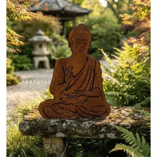 Generisch NEU !! 3 D Buddha aus Metall in Edelrost 50 cm hoch beleuchtbar Garten Windlicht Dekoration Skulptur Figur Buddhismus Indien Religion Kultur Statue Zen