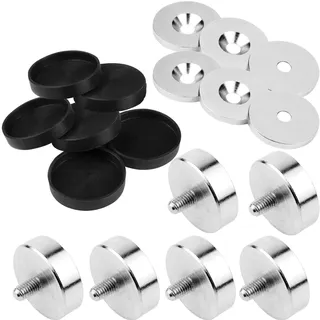 vasalat Topfmagnet mit Gewindezapfen zum Einschrauben, Magnet mit Metallscheiben und Gummi-Kappen, ø 25mm Neodym 18-teilig