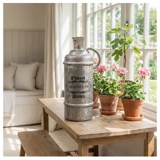 Antikas Wanddekoobjekt Flasche im Shabby Chic, Groß, Vase, Silber-Grau, Deko-Flasche silberfarben