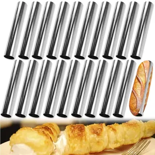 ADERTOS 20 Stück Cannoli Form Edelstahl Cannoli Röhrchen Klein Schaumrollenformen Croissant Rolls Backform Hörnchen Backformen Schaumrollen Silber Schillerlockenform mit Reinigungsbürst für Sahnehorn