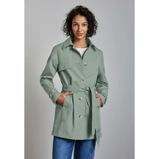 Trenchcoat STREET ONE, Damen, Gr. 46, grün (mint grün), Web, Obermaterial: 69% Baumwolle, 31% Polyester. Futter: 100% Polyester, unifarben, gerade hüftbedeckend, V-Ausschnitt, Bündchen, Mäntel, mit Bindegürtel