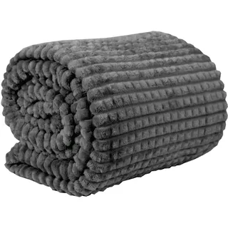 BestLivings Kuscheldecke im Set - Anthrazit Jacquard XXL Flauschdecke (180x220cm) inkl. 45x45cm Dekokissen mit abnehmbaren Bezug - flauschige Sofadecke
