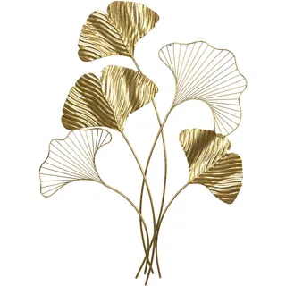 Wanddekoobjekt "Wanddekoration", gold (goldfarben), B:60cm H:79cm T:3cm, Metall, HOFMANN LIVING AND MORE, Wanddekoobjekte, Ginkgo-Blätter goldfarben