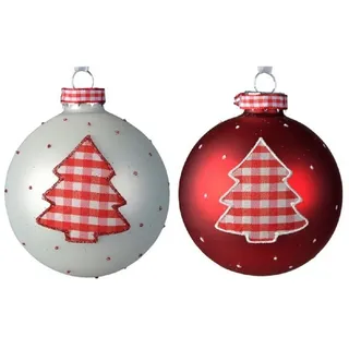 Kaemingk Glaskugel Mit Weihnachtsbaum Stoff Karo Weihnachtskugel Baumschmuck 2 er Set