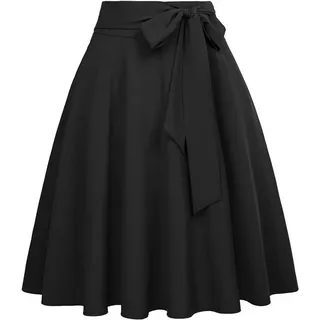 KIKI Faltenrock Ausgestellter A-Linien-Taschenrock mit hoher Taille für Damen schwarz M