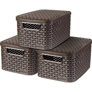 Curver Organizer Style Box S (Set, 3 St), Aufbewahrungsbox, stapelbar mit und ohne Deckel braun