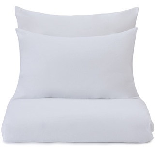 URBANARA Flanell-Bettwäsche Montrose – 100% Reine Baumwolle, Weiß – 3-teiliges Bettwäsche-Set – 1 Bettbezug 200x220 cm + 2X Kissenbezug 80x80 cm, Flanellbettwäsche