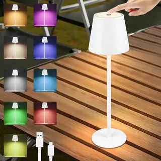 Homefire Tischlampe Kabellos LED Tischleuchte Akku - Outdoor | Nachttischlampe RGB Touch Dimmbar Schreibtischlampe IP54 Bettlampe Tisch USB Nachttischleuchte Schlafzimmer Aufladbar Weiß