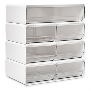 EZOWARE 7 Transparente Schubladen Make Up Organizer, 4er-Set Stapelbar Kosmetik Aufbewahrung Schminkschublade Behälter
