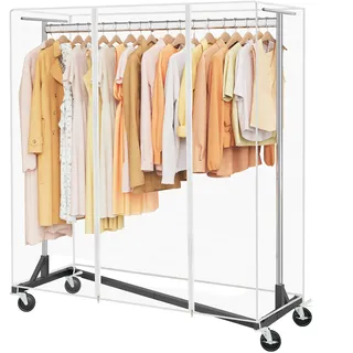 Hoctieon Schwerlast Kleiderständer Abdeckung mit Reißverschluss, Kleiderstangen Stabil aus Metall, Garderobenständer für Schlafzimmer, Clothes Drying Rack für Mäntel, Röcke, Hemden, Pullover, Silber