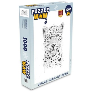 MuchoWow Puzzle Leopard - Herz - Weiß - Tiere, 1000 Puzzleteile, Foto-Puzzle, Bilderrätsel, Puzzlespiele, Klassisch bunt