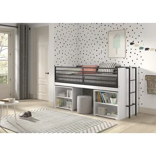 Funktionsbett 90x200 Schreibplatte Regale Halbhochbett Spielbett Jugendbett Weiß
