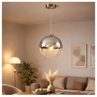 GLOBO LIGHTING LED Pendelleuchte, Leuchtmittel inklusive, Warmweiß, Pendellampe Hängeleuchte Wohnzimmerlampe Glaskugel silber LED H 120 cm silberfarben