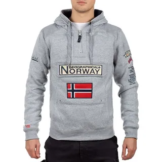 Geographical Norway Kapuzenpullover Herren Regular Fit Hoodie bagymclass men mit Norwegen Fahne als Emblem grau S