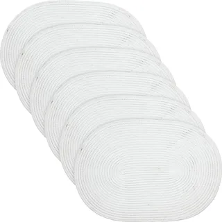 Erwin Müller Tischset Silves 6er-Pack weiß Größe oval: 33x48 cm - in Flechtstruktur, Schutz vor Kratzern und Flecken, feucht abwischbar, besonders pflegeleicht und strapazierfähig