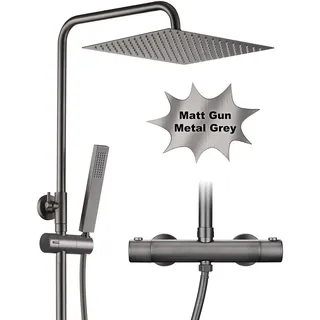 Görbach Duschsystem mit Thermostat Gunmetal Grau 25x25cm
