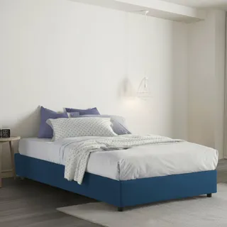 Talamo Italia - Gaia Doppelbett, Bettkasten mit Stoffbezug, 100 % Made in Italy, seitliche Öffnung, inklusive Matratze 120 x 190 cm, Blau