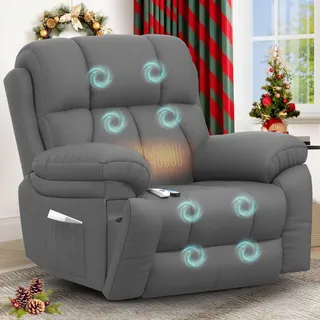 Fernsehsessel Relaxsessel Elektrisch Massagesessel mit Liegefunktion Aufstehhilfe, 60 cm breiter Liegestuhl,Massage Heizung, Fußteil, 2 Seitentaschen Getränkehalter, TYP C USB-Anschlüsse Liegen Leder