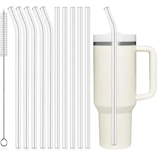 ALINK 10 Pack 30.5 cm wiederverwendbare Strohhalme für Stanley 30 oz/40 oz Becher, 10 Pack lange Plastikstrohhalme mit Reinigungsbürste, durchsichtige