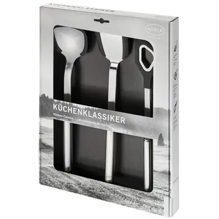 RÖSLE Küchenklassiker-Set 3-TLG., Hochwertiger Pfannenwender, Kochlöffel und Woklöffel mit Silikonrand und Rundgriff, Edelstahl 18/10, Spülmaschinengeeignet