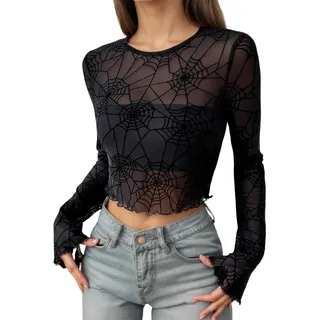 Spitzentop Damen Shirt Mit Spitze Mesh-Shirt Mesh Top Damen Transparentes Oberteil Trachtenbody Spitzenbody Elegant Body Langarm Body Sexy Elegant Partyoutfits Festival