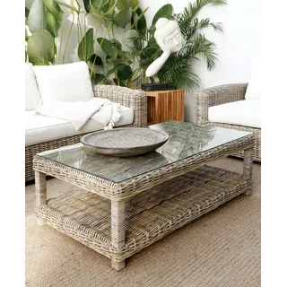 More2Home Couchtisch Rattan-Couchtisch, SPLIT, 100 x 50 cm grau
