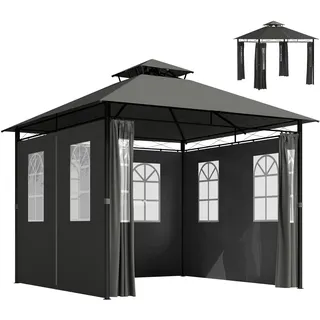 Outsunny Pavillon 3 x 3 m inkl. 4 Seitenteile Dunkelgrau