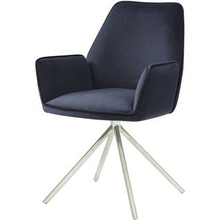 Mendler Esszimmerstuhl HWC-G67, Küchenstuhl Stuhl mit Armlehne, drehbar Auto-Position, Samt ~ anthrazit-blau, Edelstahl