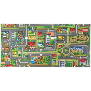 Carpet Studio Teppich Kinderzimmer 95x200cm, Kinderteppich, Spielteppich Straße Jungen & Mädchen, Teppiche für Babyzimmer, Schlafzimmer & Spielzimmer, Antirutsch, 30°C waschbar - Playcity