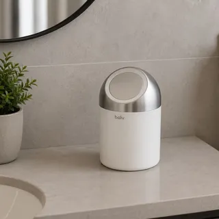 baliv Kosmetikeimer 1,25 l Weiß Edelstahl Schwingdeckel Bad WC Mülleimer