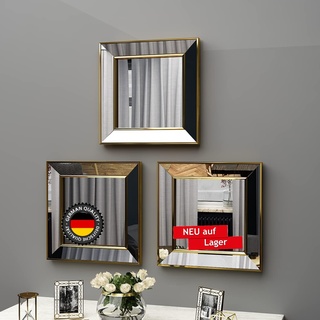 moebel17 5750 Chill Spiegel 3er Set Wandspiegel Badspiegel Flurspiegel Kosmetikspiegel, verspiegelter Rahmen, vergoldet, modern, 40 x 40 x 3,5 cm