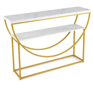 COSTWAY Konsolentisch, Konsolentisch schmal, Eingangstisch 120cm, Marmor, gold goldfarben