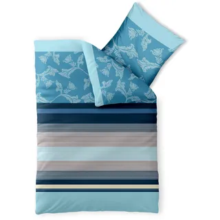 aqua-textil Trend Bettwäsche 135x200 cm 2tlg. Baumwolle Bettbezug Isabis Streifen Blumen Blau Türkis Beige
