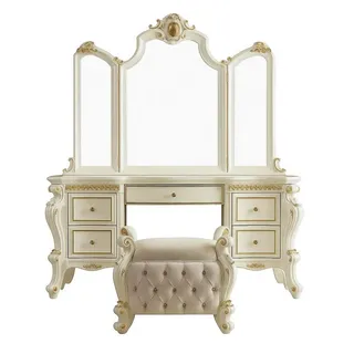 JVmoebel Schminktisch Geschnitzte Barock Möbel Schminktisch Hocker Spiegel Schlafzimmer (3-St), Made in Europa weiß